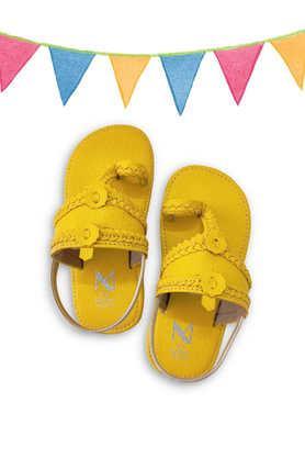 synthetic leather slip-on kids ethnic kolhapuris - yellow