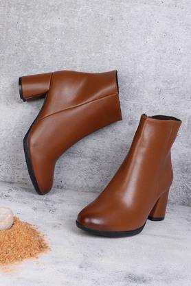 synthetic leather slipon women's party wear boots - tan