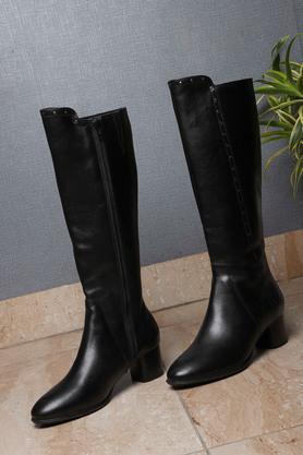synthetic leather zipper women's casual boots - black