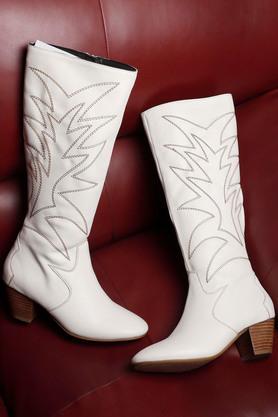 synthetic leather zipper women's casual boots - white