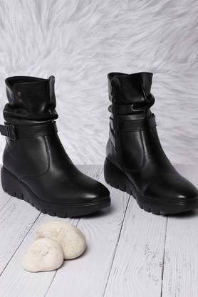 synthetic leather zipper women's party wear boots - black