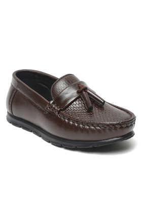 synthetic slip-on boys formal wear casual shoes - brown