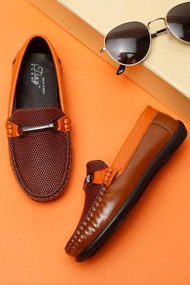 synthetic slip-on boys party wear loafers - brown