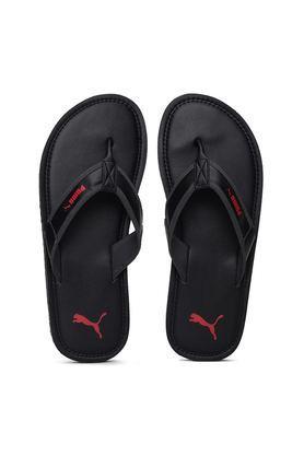 synthetic slip-on men's slippers - black