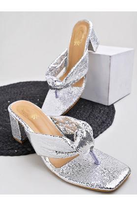 synthetic slip-on women casual wear sandals - silver