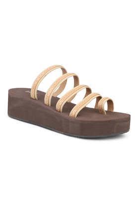 synthetic slip-on women's casual wear sandals - natural