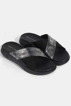 synthetic slip-on women's casual wear slides - black