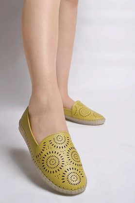 synthetic slip-on women's loafers - yellow