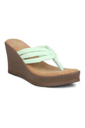 synthetic slip-on women's party wear sandals - green