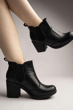 synthetic slipon girls casual boots - black