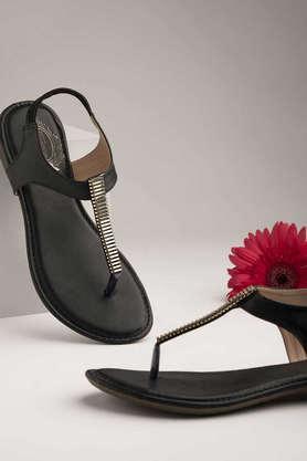 synthetic slipon girls casual sandals - black