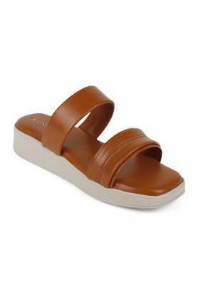 synthetic slipon women's casual sandals - tan