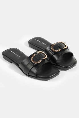 synthetic slipon women's casual slides - black