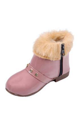 synthetic velcro girls casual wear boots - peach