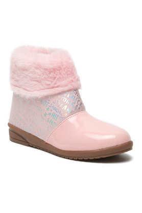 synthetic velcro girls casual wear boots - pink