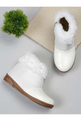 synthetic velcro girls's boots - white