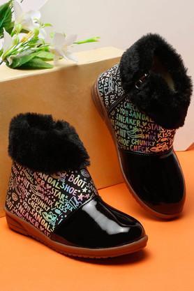 synthetic zipper girls party wear boots - black