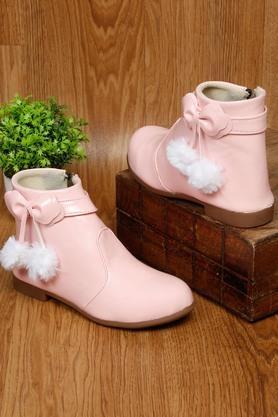 synthetic zipper girls party wear boots - pink