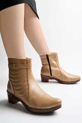 synthetic zipper women's boots - natural