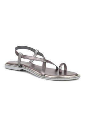 synthetic backstrap women's party wear sandals - pewter