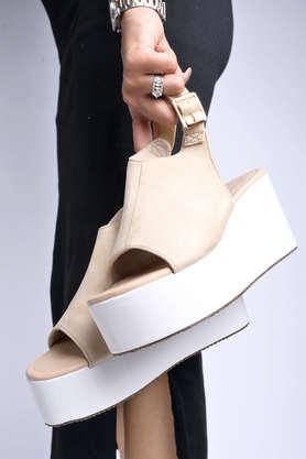 synthetic buckle girls casual sandals - cream