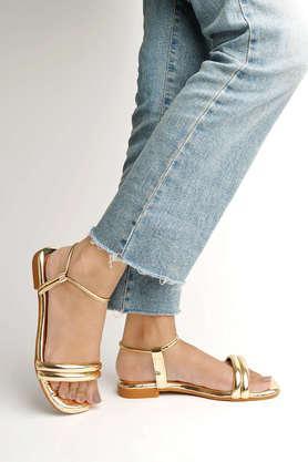 synthetic buckle girls casual sandals - gold