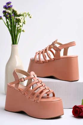 synthetic buckle girls casual sandals - peach