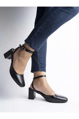synthetic buckle women's casual pumps - black
