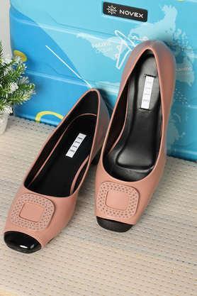 synthetic buckle women's casual pumps - nude