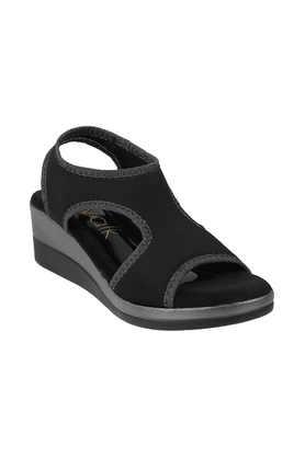 synthetic buckle women's casual sandals - black