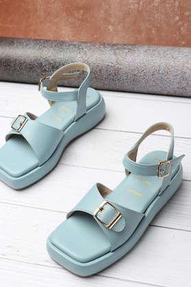synthetic buckle women's casual sandals - blue