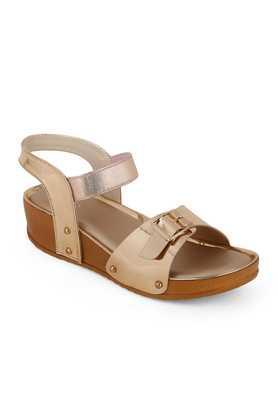 synthetic buckle women's casual sandals - brown