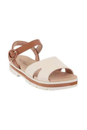 synthetic buckle women's casual sandals - cream