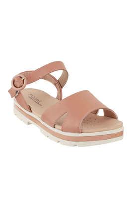 synthetic buckle women's casual sandals - natural