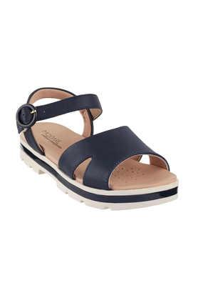 synthetic buckle women's casual sandals - navy