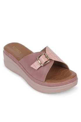 synthetic buckle women's casual sandals - peach