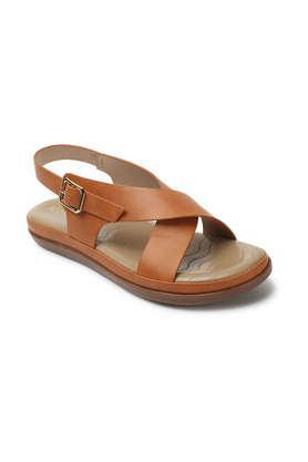 synthetic buckle women's casual sandals - tan
