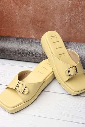 synthetic buckle women's casual sandals - yellow