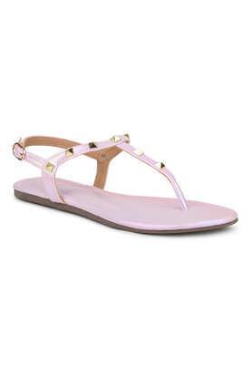 synthetic buckle women's casual wear sandals - pink