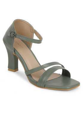 synthetic buckle women's party wear sandals - green