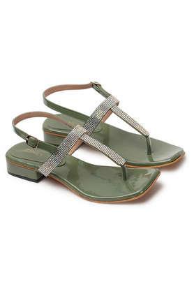 synthetic buckle women's party wear sandals - pista green