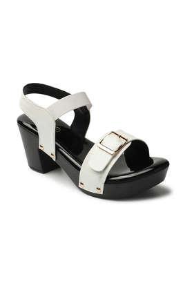 synthetic buckle women's party wear sandals - white