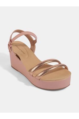 synthetic buckle womens casual sandals - rose gold