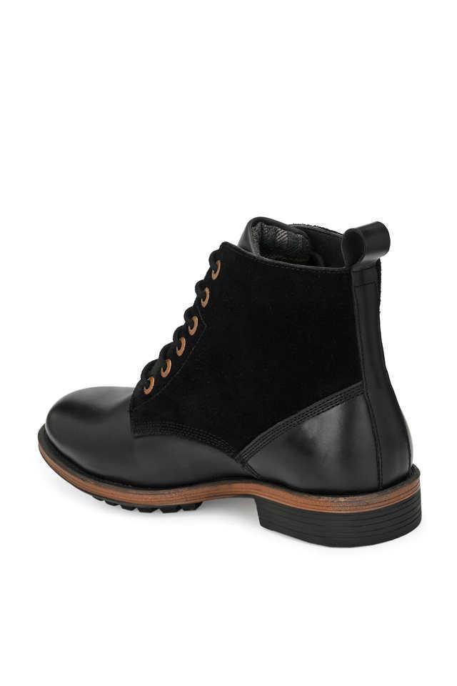 synthetic lace up men's mid tops boots - black