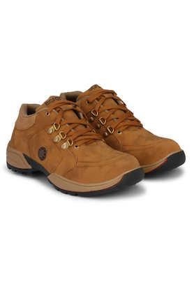 synthetic lace up men's mid tops boots - brown