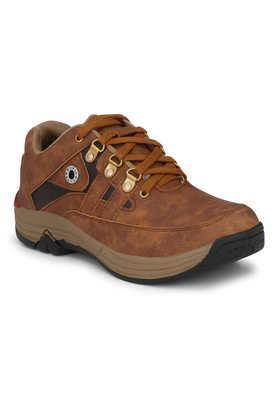 synthetic lace up men's mid tops boots - brown