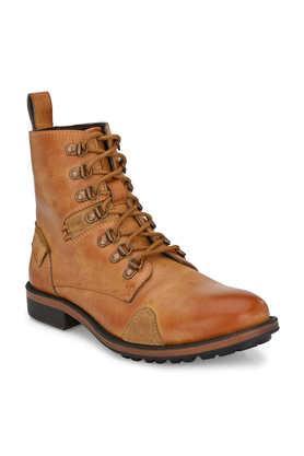 synthetic lace up men's mid tops boots - natural