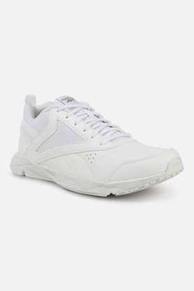 synthetic lace up men's sports shoes - white