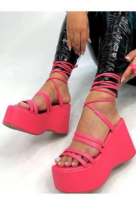 synthetic lace up women's casual sandals - pink