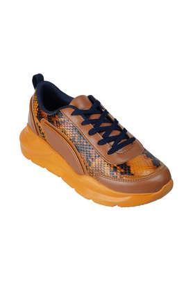 synthetic lace up women's casual shoes - yellow